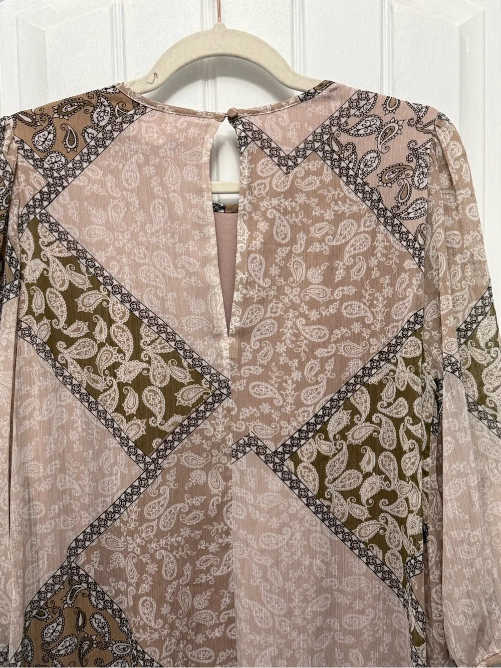Calvin Klein Paisley Shift Dress Womens Size 8 Chiffon Crinkle 3/4 Sleeve (G-9)